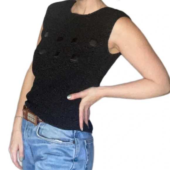 Vintage 90s ruched scrunch black tank sleeveless top Sz small - Picture 1 of 7